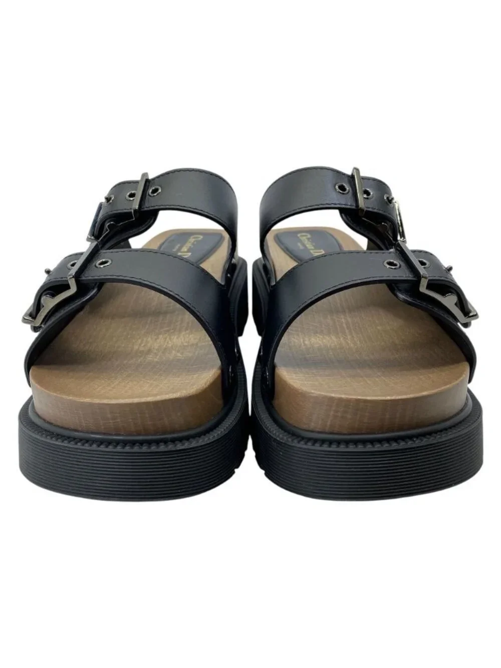Dior Quake Slide Sandals Leather Wood Black Brown Thick Sole Summer Resort